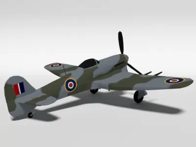 Low Poly Cartoon Hawker Typhoon WWII Airplane Low-poly 3D model