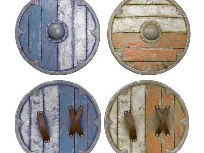 Viking Shield Wood Set Low Poly Low-poly 3D model