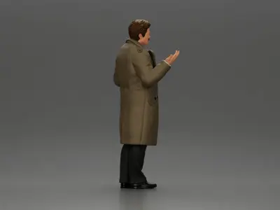 police detective in a coat standing with hands wide open 3D print model