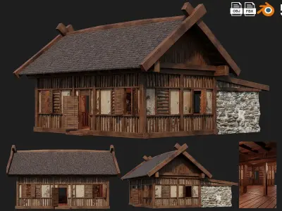 4 Old Medieval Building House Pack 4K Tex GameReady 57 to 60 Low-poly 3D model