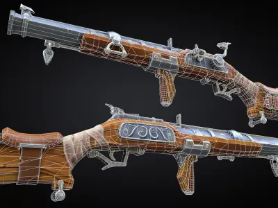 Stylized Blunderbuss musket Low-poly 3D model