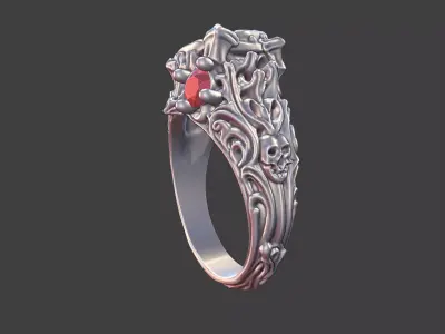 asymetrycal gothic silver ring trillion gemstone ring 3D print model