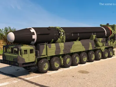 Hwasong-15 Transporter Erector Vehicle with Intercontinental Ballistic Missile Clean 3D model