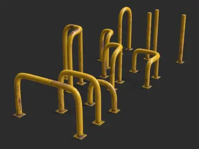Yellow Fence Prtector Pack Low-poly 3D model