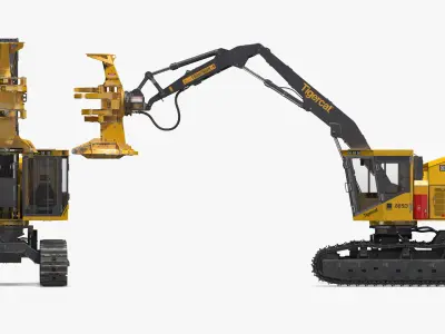 Tigercat 855D Tracked Feller Buncher Dirty 3D model