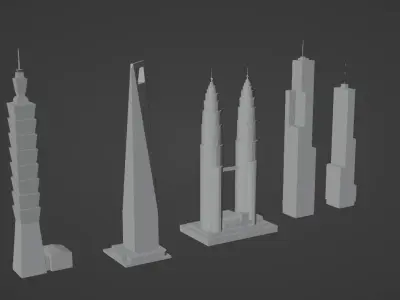 5 LOWPOLY SKYSCRAPERS PACK Free low-poly 3D model