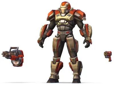 Cartoon Sci-Fi Cyborg Drone Heavy Machine Gunner Low-poly 3D model order