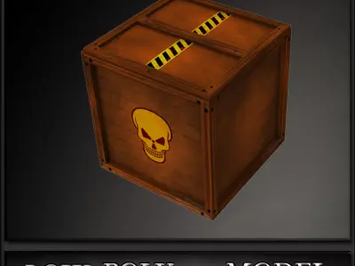 Box Low Poly wooden trash can with warning labels Low-poly 3D model
