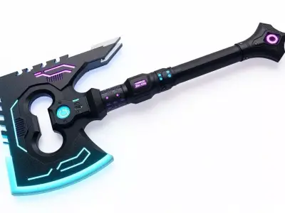 Cyberpunk Battle Axe 3D Model Low-poly 3D model