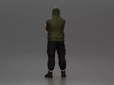 Gangster in Hooded Jacket and Cargo Pants with Confident Stance 3D print model