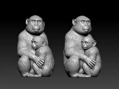 Monkey family model - monkey statue - 3D print 3D print model