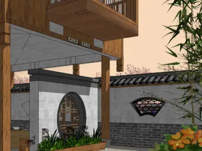 Chinese-style architectural homestay 3D model