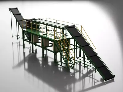 Industrial Conveyor Scene - Manual Recycling Sorting Line 3D model