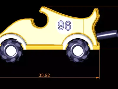 3D Toy Race Car with Vibrant Yellow Design and Number 96 3D print model