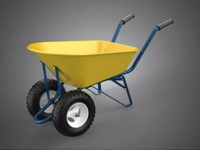 YELLOW TWO WHEELED CONSTRUCTION WHEELBARROW CART TROLLEY WAGON 2 3D model