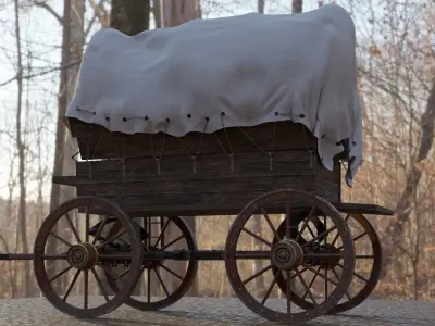 Wagon covered with cloth covering it 3D model