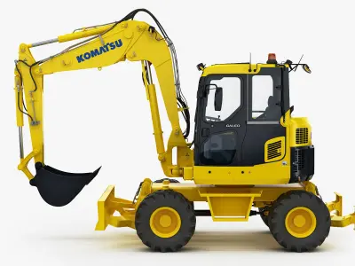 Wheeled Excavator Komatsu PW98MR-8 Rigged 3D model