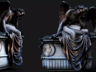 ancient ruins angel monument front part PBR photogrammetry Low-poly 3D model