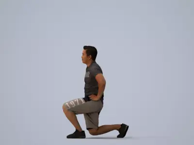 00386Mansur011 - Adult Asian man crouching during exercise in 3D model