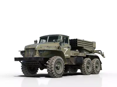 PBR 2 coatings  BM-21 Grad MRLS M1976 Ural Low-poly 3D model
