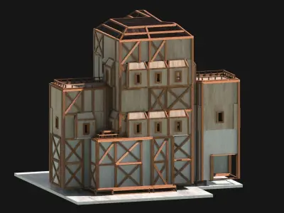 Medieval Low Poly Building  Castle Wooden Village Stone House 10 Low-poly 3D model