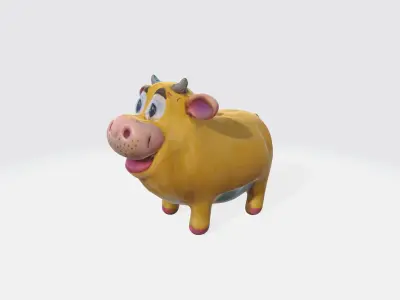 A yellow cartoon cow 3D model