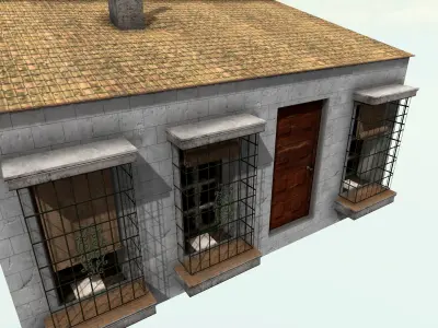Old High-Quality 3D Colonial House Low-poly 3D model 6