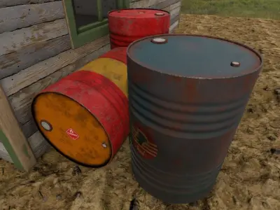 PBR Metal barrels Low-poly 3D model