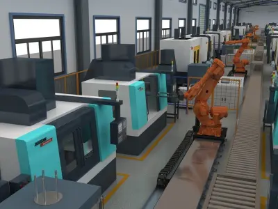 Factory Interior and CNC Equipment 3D model
