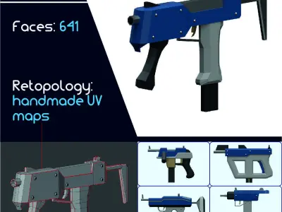 Lowpoly Guns and Submachine guns Low-poly 3D model