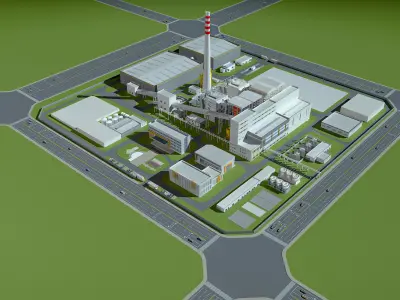 Modern factory - oil refinery - power plant 3D model
