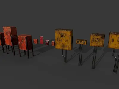 Painted Rusty Electrical Panels Low-poly 3D model