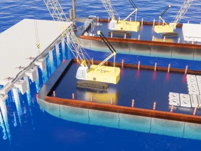 construction of bridge piers-roads on rivers and sea 3D print model