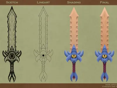 Hand-painted Sea Sword Low-poly 3D model