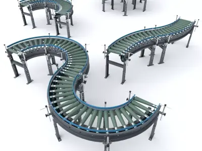 Curved Roller Conveyor Adjustable  and Rigged 3D model