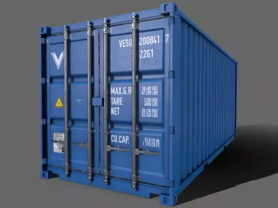 PBR 20 ft Shipping Cargo Container Version 2 - Blue Light Low-poly 3D model