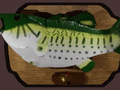 Rigged singing bass fish Low-poly 3D model