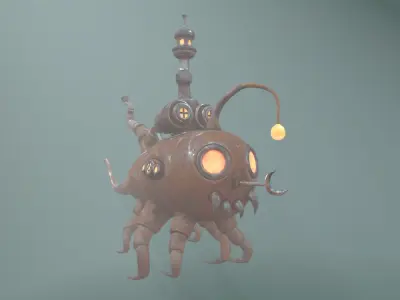 Stylized Cartoony Submarine Low-poly 3D model