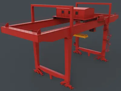 PBR Rail Mounted Gantry Crane RMG V1 - Red Low-poly 3D model