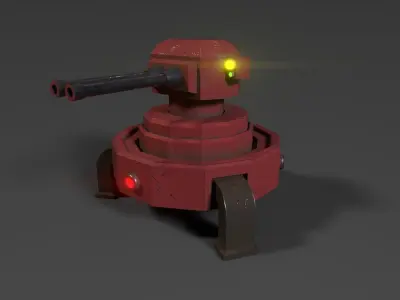 Three Gun Turrets Low-poly 3D model