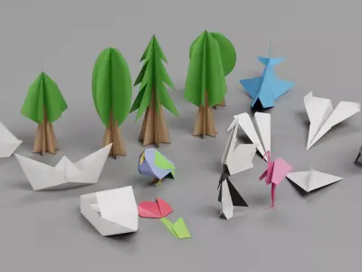 Paper Models Set Low-poly 3D model