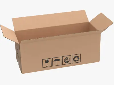 Cardboard Box 50x20x20 Half Open 3D model