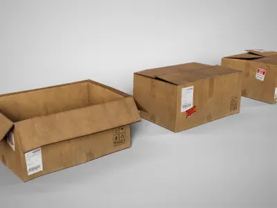 Set of 3 Cradboard Boxes - PBR Low-Poly Game Ready Storage Box Free low-poly 3D model