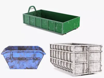 3 Industrial Skips Collection - Used Container Variants 3D Model Pack