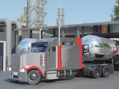 Industial Plant with Detailed Equipment and Vehicles Low-poly 3D model