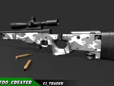 Modern AWM-Sniper Riffle low poly 3d model Low-poly 3D model