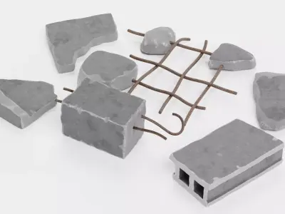 Concrete Debris Set - Assorted Structural Fragments 3D model