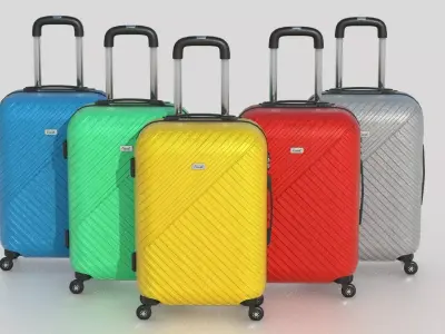 Suitcase 2 colorful suitcases on wheels Low-poly 3D model