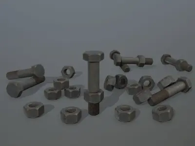 Bolts bolt and nut Low-poly 3D model 2