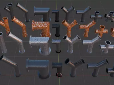 Modular Pipe Joints Pack  Industrial PBR 3D Models 4 Materials Low-poly 3D model